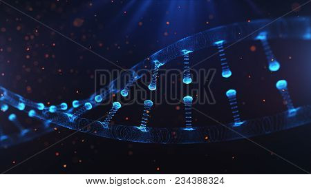 A Particulate 3d Rendered Dna On A Blue Bokeh Background