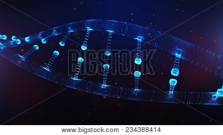A Particulate 3d Rendered Dna On A Blue Bokeh Background