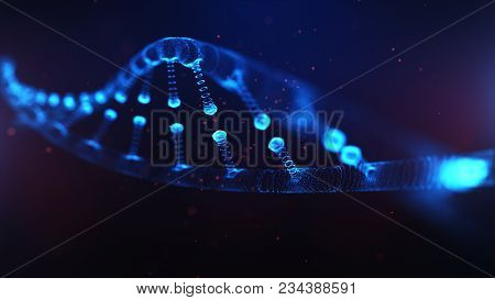 A Particulate 3d Rendered Dna On A Blue Bokeh Background