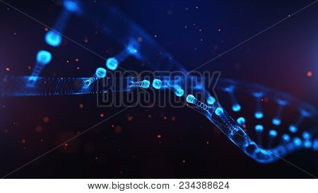 A Particulate 3d Rendered Dna On A Blue Bokeh Background