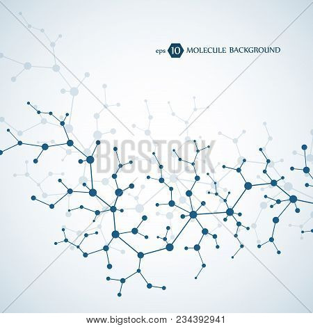 Molecules Concept Of Neurons And Nervous System. Scientific Medical Research. Molecular Structure Wi