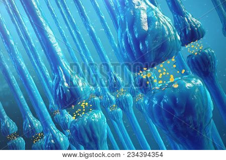 Synaptic Transmission, Human Nervous System. Brain Synapses. Transmission Synapse, Signals, Impulses