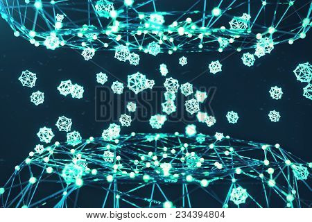 Blue Glowing Synapse. Artificial Neuron In Concept Of Artificial Intelligence. Synaptic Transmission