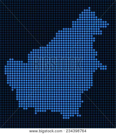 Dotted Pixelated Borneo Island Map. Vector Geographic Map In Blue Colors. Vector Collage Of Borneo I