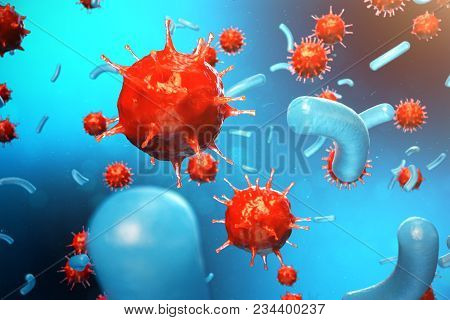 3d Illustration Pathogenic Viruses Causing Infection In Host Organism. Viral Disease Epidemic. Virus