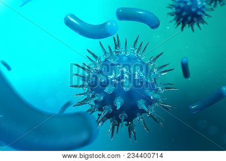 3d Illustration Pathogenic Viruses Causing Infection In Host Organism. Viral Disease Epidemic. Virus