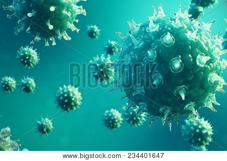 3d Illustration Pathogenic Viruses Causing Infection In Host Organism. Viral Disease Epidemic. Virus