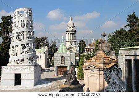Milan, Italy - October 6, 2010: Cimitero Monumentale In Milan, Italy. The Monumental Cemetery Design