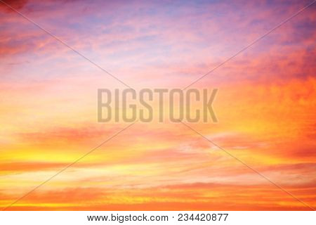 Beautifu Orangel Landscape With Sky, Clouds And Sunrise A View. Scenery Sunset  Romantic Cloudscape