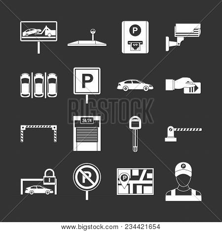 Car Parking Icons Set Vector White Isolated On Grey Background