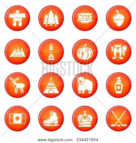 Canada Travel Icons Set Vector Red Circle Isolated On White Background