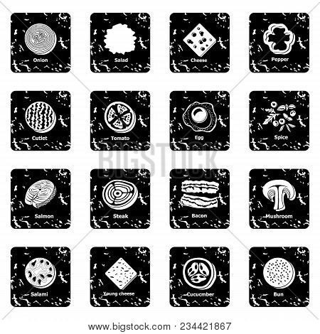 Slice Food Icons Set Vector Grunge Isolated On White Background