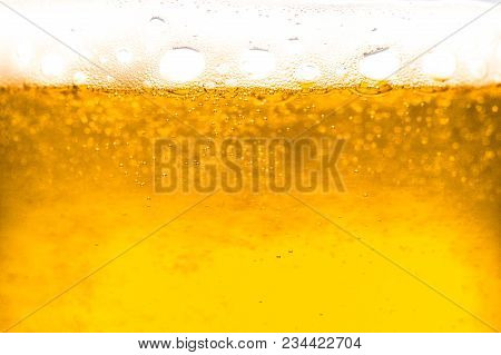 Abstract  Gold Color Beer Drink Background, With White Foaming Buble Texture, Alcohol Drink, Pub And