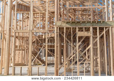 Close-up Wooden Timber Frame House In Irving, Texas, Usa