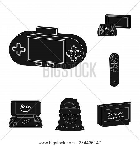 Game Console And Virtual Reality Black Icons In Set Collection For Design.game Gadgets Vector Symbol