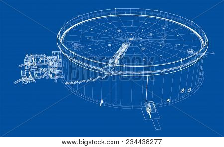Oil Storage Tank. 3d Illustration. Wire-frame Style