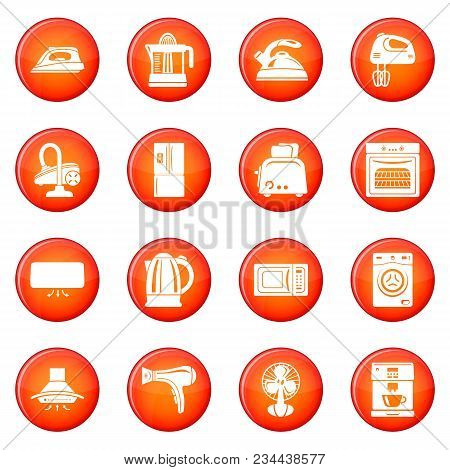 House Appliance Icons Set Vector Red Circle Isolated On White Background