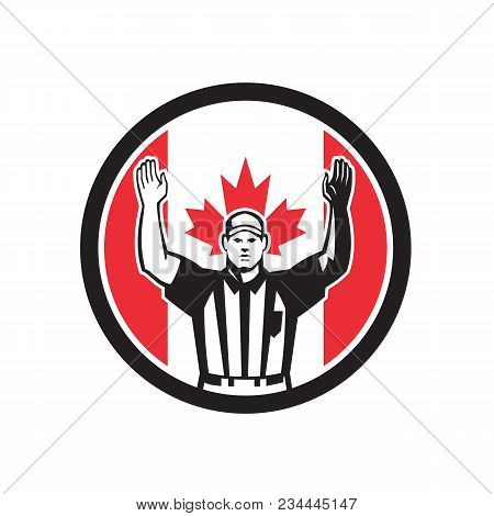 Icon Retro Style Illustration Of A Canadian Football Referee,head Linesman, Down Judge Or Line Judge