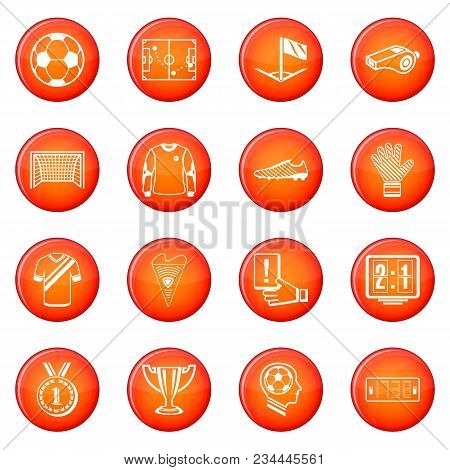 Soccer Football Icons Set Vector Red Circle Isolated On White Background
