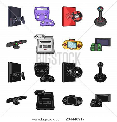 Game And Tv Set-top Box Black, Cartoon Icons In Set Collection For Design.game Gadgets Vector Symbol
