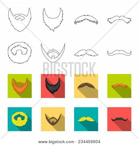 Mustache And Beard, Hairstyles Outline, Flet Icons In Set Collection For Design. Stylish Haircut Vec