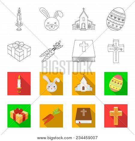 Cross, Bible, Gift And Carrots.easter Set Collection Icons In Outline, Flet Style Vector Symbol Stoc
