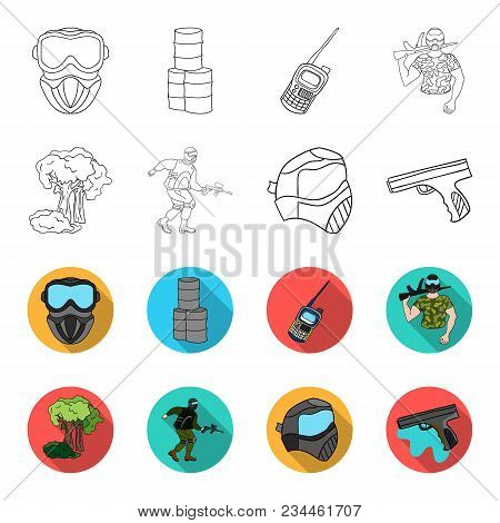 Mask, Gun, Paint, Inventory .paintball Set Collection Icons In Outline, Flet Style Vector Symbol Sto