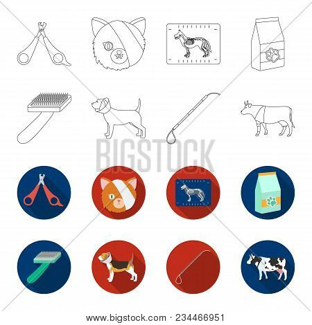 Dog, Cow, Cattle, Pet .vet Clinic Set Collection Icons In Outline, Flet Style Vector Symbol Stock Il