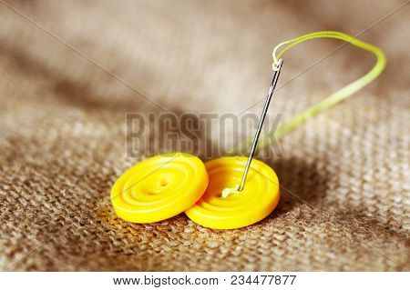 Buttons And Needle Close, Sewing Kit