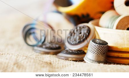 Set For Creativity And Sewing, Threads And Buttons