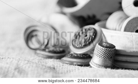 Set For Creativity And Sewing, Threads And Buttons
