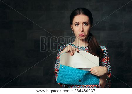 Unhappy Fancy Woman Checking Inside Empty Bag