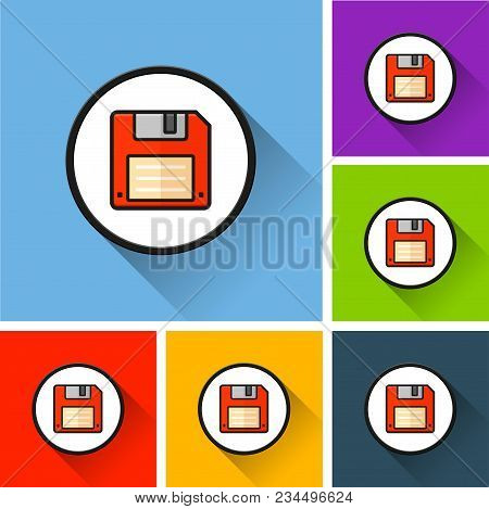 Illustration Of Floppy Disk Icons With Long Shadow