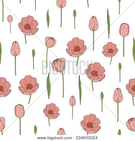 Vector Seamless Tulip Pattern. Floral Seamless Pattern.