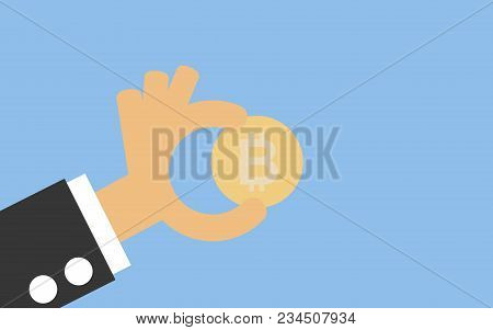 Comic Business Hands Holding Golden Bitcoin - Illsutration
