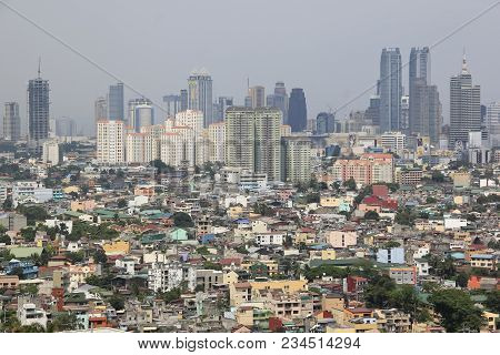 Manila - April 2 2011: View Over Ortigas From Makati Towards Antipolo. Manila Is The Overcrowded Cap