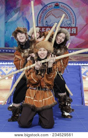 Petropavlovsk City, Kamchatka Peninsula, Russia - Mar 1, 2018: Incendiary Dance Of Indigenous Inhabi