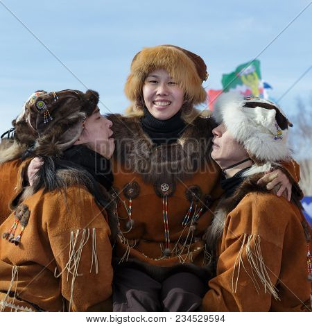 Petropavlovsk City, Kamchatka Peninsula, Russia - Mar 1, 2018: Incendiary Dance Of Indigenous Inhabi
