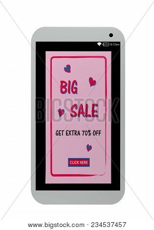 Mobile Phone With Pink Big Sale Ad. 3d Rendering
