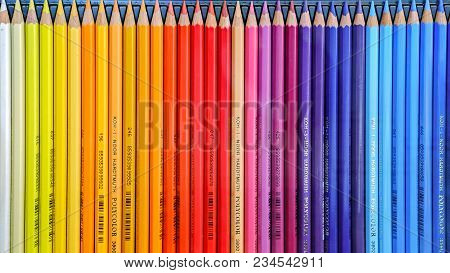 Malaga, Spain - March 23, 2018. Color Drawing Pencils, Products Of Koh-i-noor