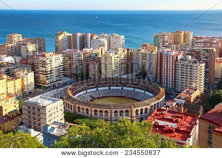 Aerial View Of Malagueta District And Bullring (plaza De Toros La Malagueta), Malaga, Andalusia, Spa