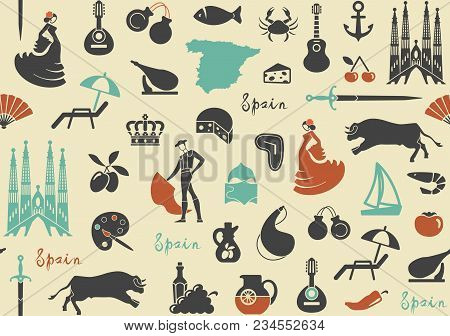 Seamless Background With Traditional Symbols Of Spain
