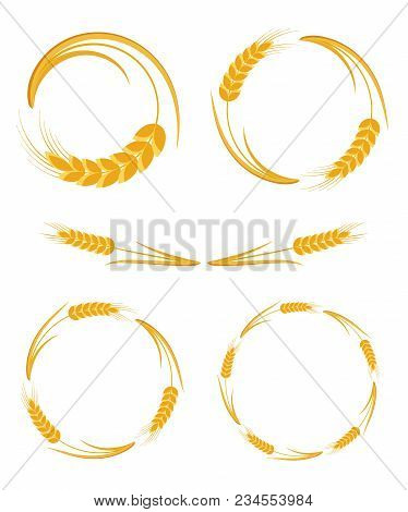 Ears Wheat, Round Frames Set, Isolated On White Background