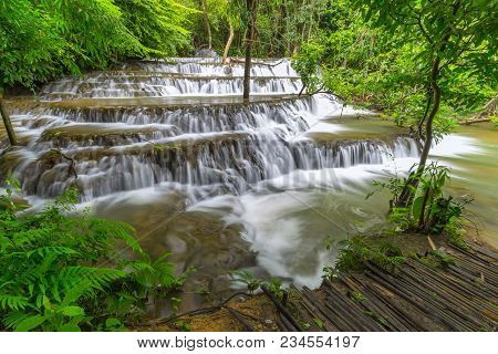 Noppiboon Waterfall In Tropical Rain Forest At  Sangkhlaburi , Kanchanaburi Province, Thailand