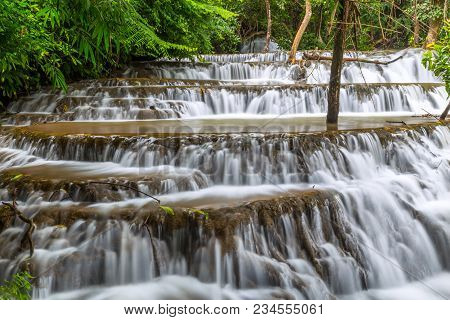 Noppiboon Waterfall In Tropical Rain Forest At  Sangkhlaburi , Kanchanaburi Province, Thailand