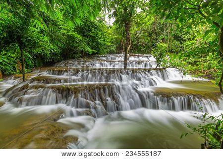 Noppiboon Waterfall In Tropical Rain Forest At  Sangkhlaburi , Kanchanaburi Province, Thailand