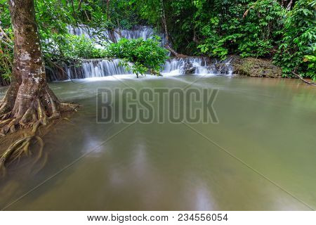 Noppiboon Waterfall In Tropical Rain Forest At  Sangkhlaburi , Kanchanaburi Province, Thailand