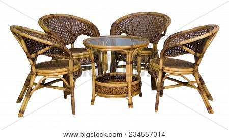 Set Of Furniture From A Rattan On A White Background