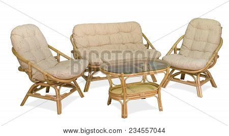 Set Of Furniture From A Rattan On A White Background