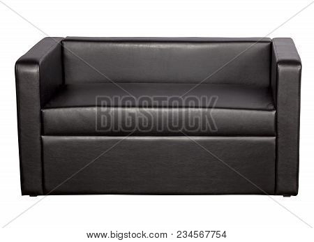 Black Leather Sofa On A White Background